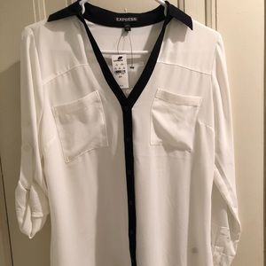 Express white button up with black collar